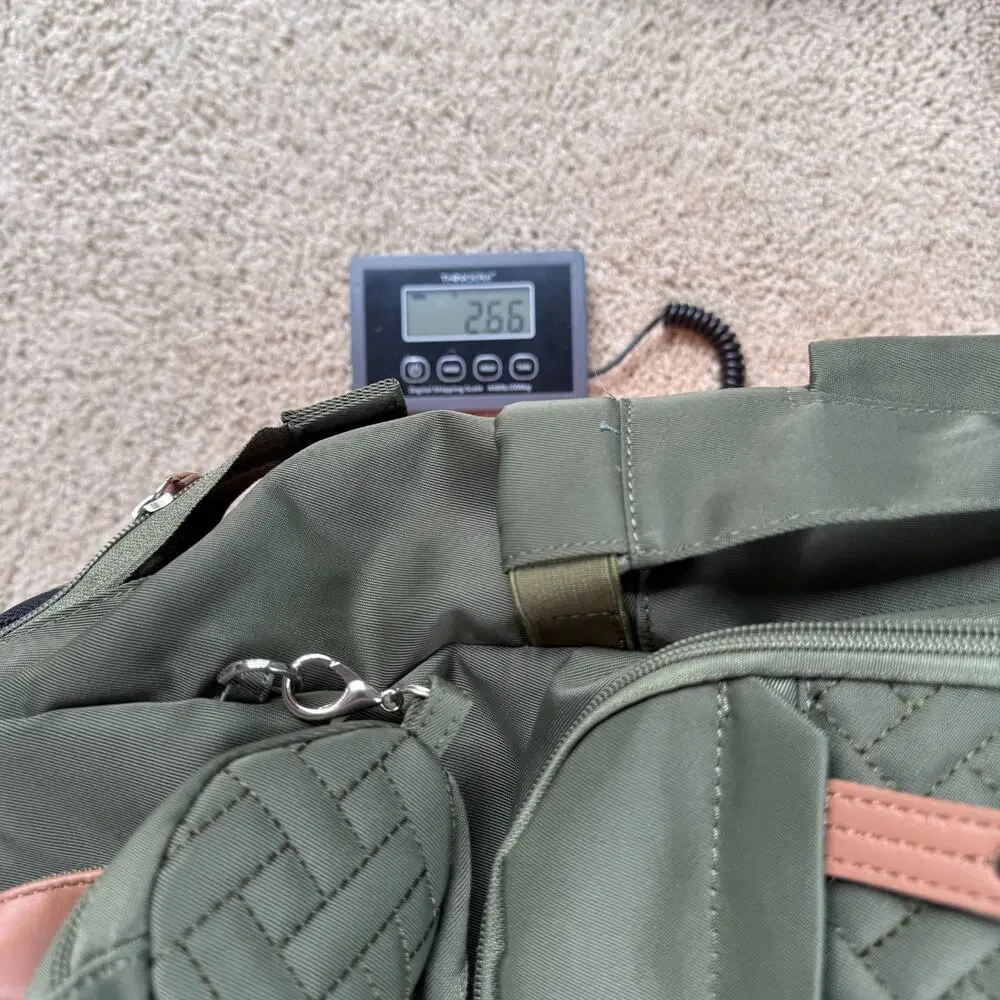 Jollito Green Nylon Diaper Bag Backpack USB Quilted Baby Travel Work Bag Large